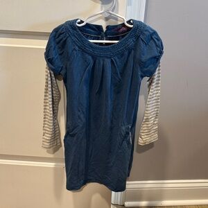 Mini Boden Blue Dress with Striped Sleeves